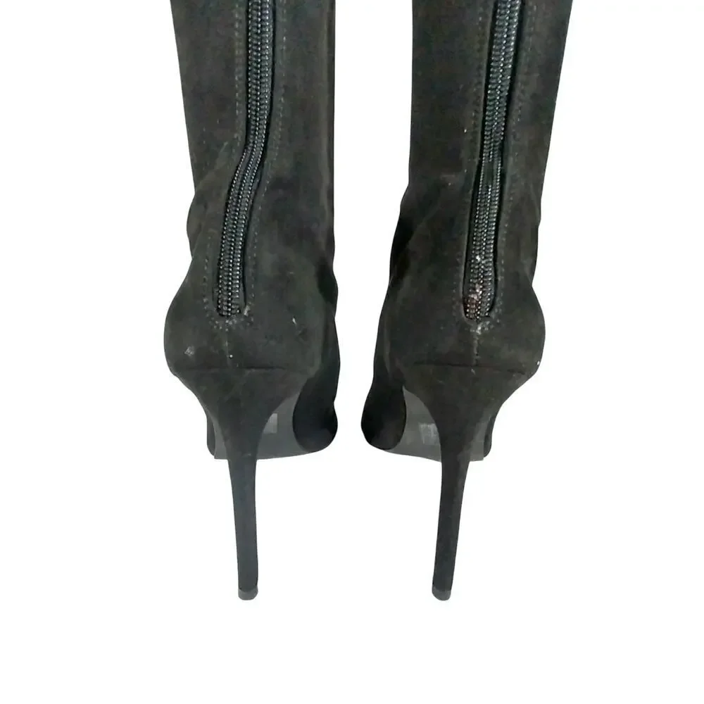 LUXE BLACK VEGAN SUEDE LEATHER/MICROFIBER OVER THE KNEE SEXY BOOTS! SZ 10M